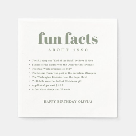 Serviette En Papier Moderne Minimal Fun Facts Anniversaire Année (Devant)