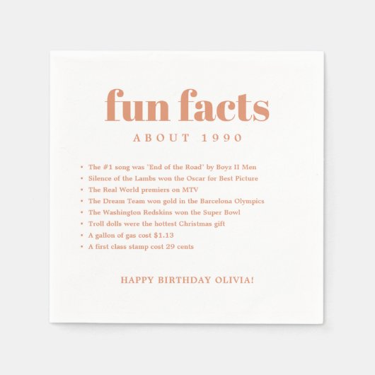 Serviette En Papier Moderne Minimal Fun Facts Anniversaire Année (Devant)