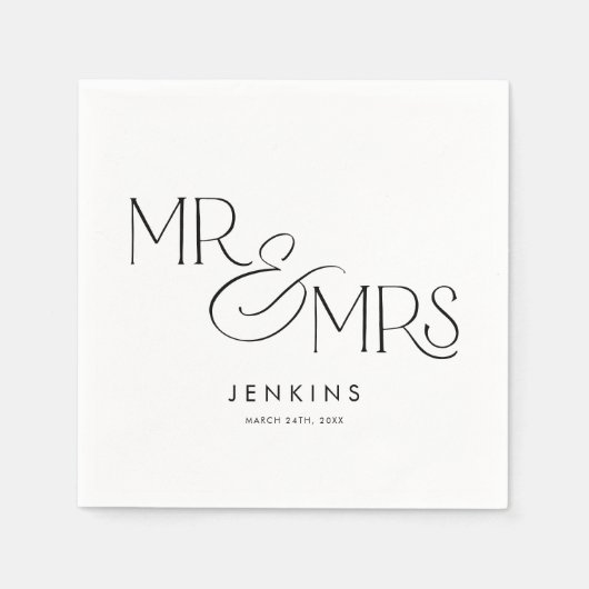 Serviette En Papier Moderne Minimal M. et Mme Mariage (Devant)