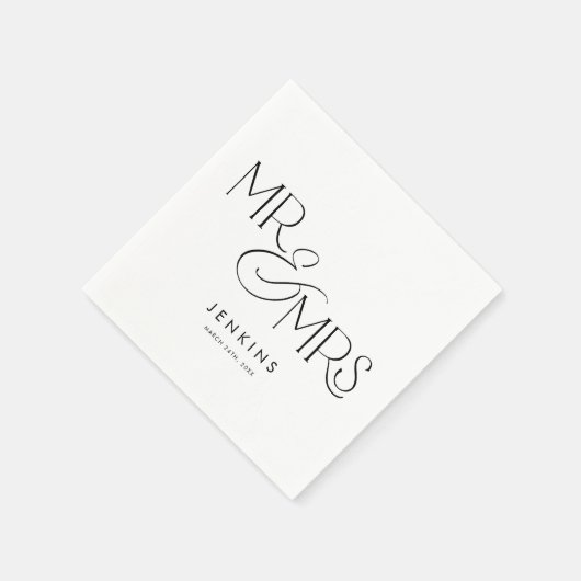 Serviette En Papier Moderne Minimal M. et Mme Mariage (Coin)
