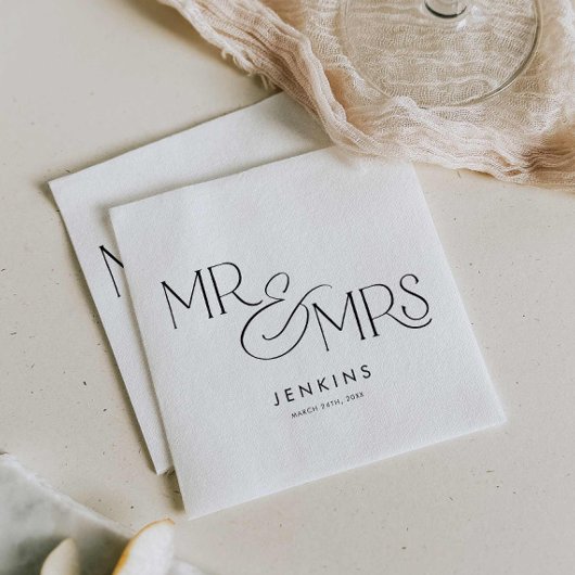Serviette En Papier Moderne Minimal M. et Mme Mariage