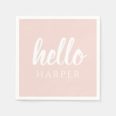Serviette En Papier Moderne Minimal Pastel Rose Bonjour Et Vous Nom (Devant)