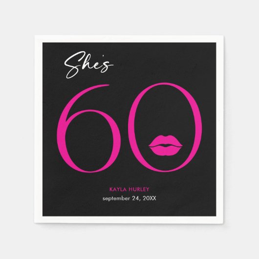 Serviette En Papier Moderne minimal rose lèvres Elle a soixante ans (Devant)