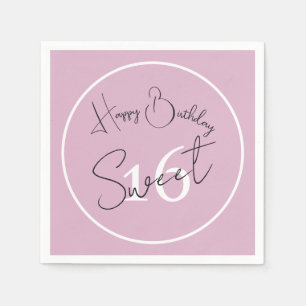 Serviette En Papier Moderne Minimaliste 16ème Anniversaire Rose Noir B