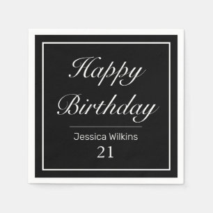 Serviette En Papier Moderne minimaliste blanc noir Joyeux anniversaire
