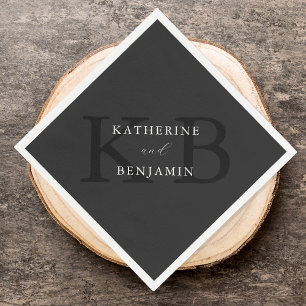 Serviette En Papier Moderne minimaliste Matte noir Mariage Monogramme