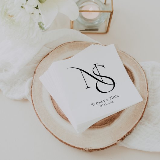 Serviette En Papier Moderne Minimaliste | Monogramme de mariage