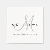Serviette En Papier Moderne minimaliste noir gris Mariage (Devant)