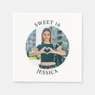 Serviette En Papier Moderne minimaliste Sweet 16 Birthday Circle Photo