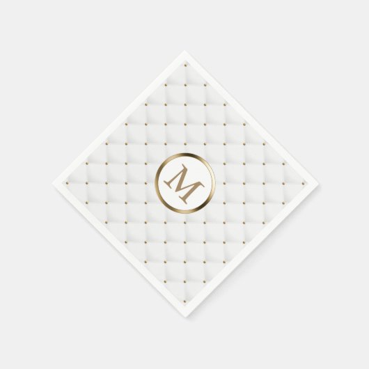 Serviette En Papier Moderne Monogramme Or Initial Luxe Blanc Quilé (Coin)