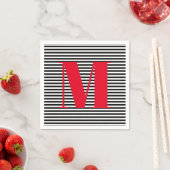 Serviette En Papier Moderne monogramme rouge noir rayures blanches ini (En situation)