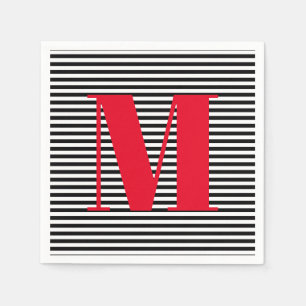 Serviette En Papier Moderne monogramme rouge noir rayures blanches ini