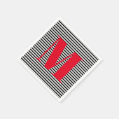 Serviette En Papier Moderne monogramme rouge noir rayures blanches ini (Coin)