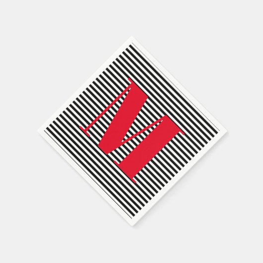 Serviette En Papier Moderne monogramme rouge noir rayures blanches ini (Coin)