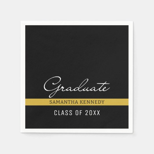 Serviette En Papier Moderne Noir et Or 2025 Graduation (Devant)
