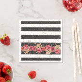 Serviette En Papier Moderne noir rayures or faux parties scintillant f (En situation)