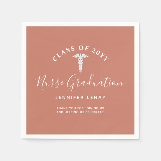 Serviette En Papier Moderne Nurse Grad Terracotta Orange Personnalisé (Devant)