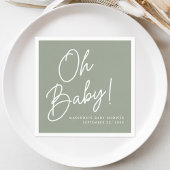 Serviette En Papier Moderne Oh Baby Script Sage Baby shower vert