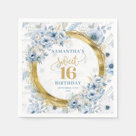 Serviette En Papier Moderne Pastel Blue Sweet 16 Gold Parties scintill (Devant)
