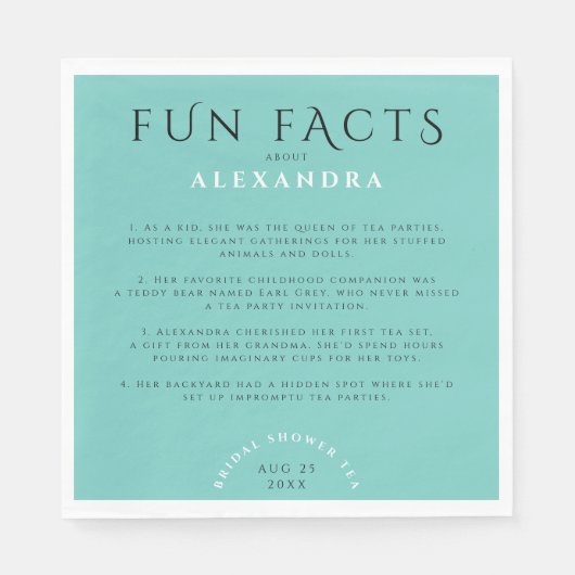 Serviette En Papier Moderne Pastel Turquoise Mint Bride Faits amusants (Devant)