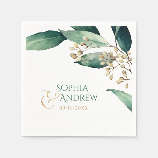 Serviette En Papier Moderne peint botanique verdure mariage rustique (Devant)