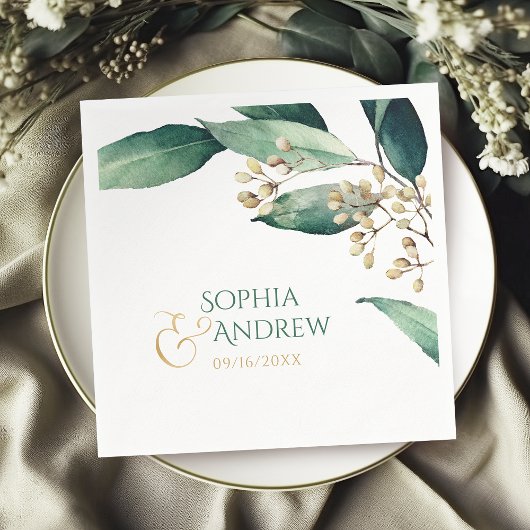 Serviette En Papier Moderne peint botanique verdure mariage rustique