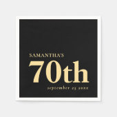 Serviette En Papier Moderne personnalisé Black Gold 70e Nom Date (Devant)