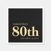 Serviette En Papier Moderne personnalisé Black Gold 80e Nom Date (Devant)