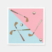 Serviette En Papier Moderne Retro Golf Golfer Motif bleu rose (Devant)