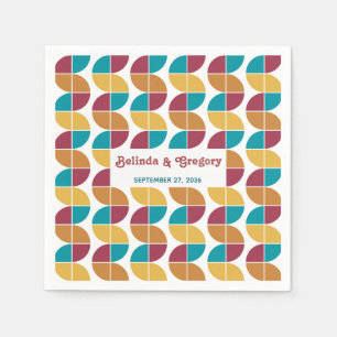 Serviette En Papier Moderne Rétro Vagues Arc-en-ciel Colorées Mariage