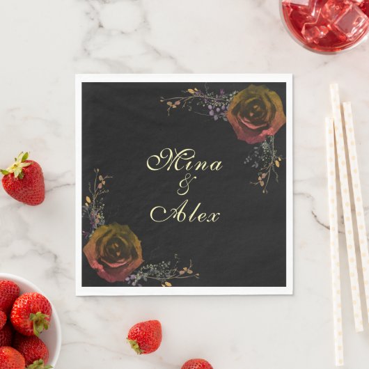 Serviette En Papier Moderne Rose d'automne foncé Goth Mariage (En situation)