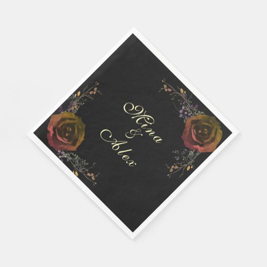 Serviette En Papier Moderne Rose d'automne foncé Goth Mariage (Coin)