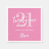 Serviette En Papier Moderne rose élégant 21e anniversaire (Devant)