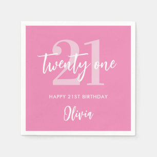 Serviette En Papier Moderne rose élégant 21e anniversaire