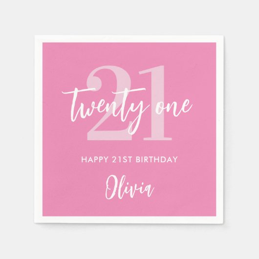 Serviette En Papier Moderne rose élégant 21e anniversaire (Devant)