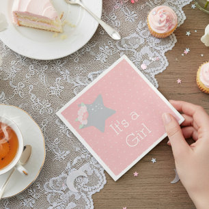 Serviette En Papier Moderne rose et gris étoile C'est une fille