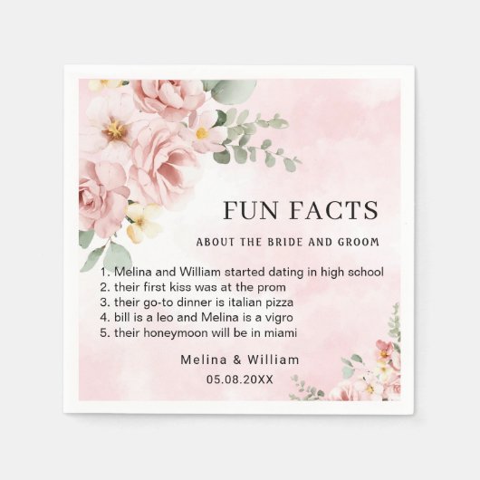 Serviette En Papier Moderne rose Floral Fun Faits Mariage (Devant)