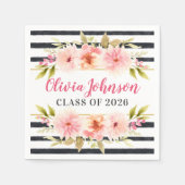 Serviette En Papier Moderne rose floral noir rayures sur mesure Gradua (Devant)