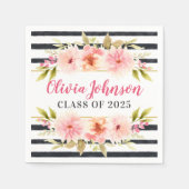 Serviette En Papier Moderne rose floral noir rayures sur mesure Gradua (Devant)