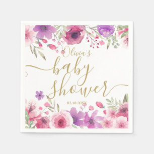 Serviette En Papier Moderne rose floral verdure bébé fille douche