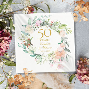 Serviette En Papier Moderne Rose Garland Floral 50e anniversaire