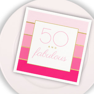 Serviette En Papier Moderne rose vif et or 50 ans et magnifique annive