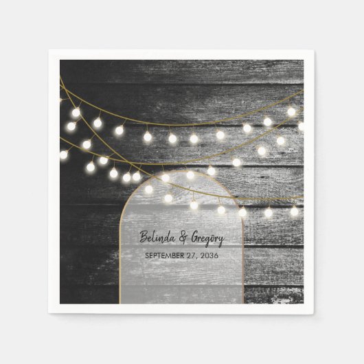 Serviette En Papier Moderne Rustique Noir Bois Lumière Arc Mariage (Devant)