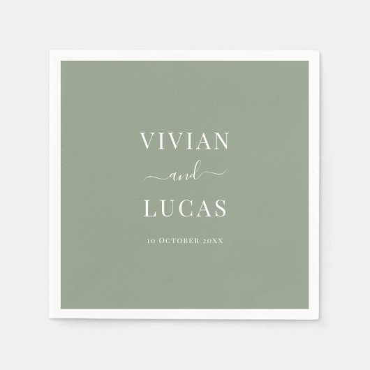 Serviette En Papier Moderne Sage Vert Forme Minimal Mariage (Devant)