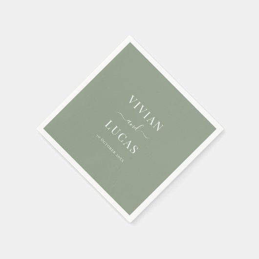 Serviette En Papier Moderne Sage Vert Forme Minimal Mariage (Coin)