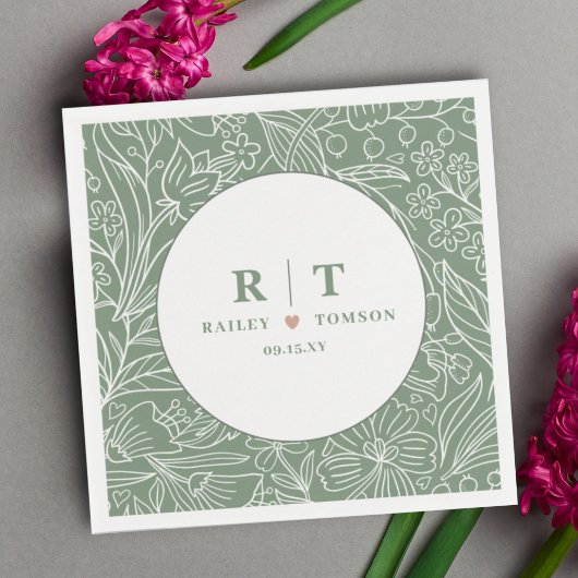 Serviette En Papier Moderne Simple Basique Vert Floral Mariage