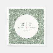 Serviette En Papier Moderne Simple Basique Vert Floral Mariage (Devant)