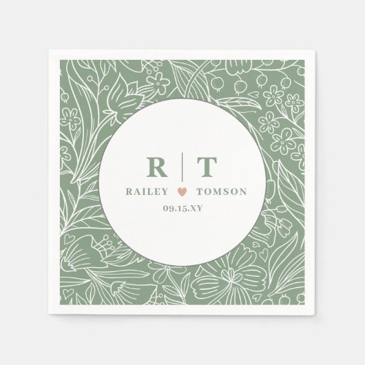 Serviette En Papier Moderne Simple Basique Vert Floral Mariage (Devant)