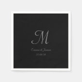 Serviette En Papier Moderne Simple Black Grey Script Nom du monogramme (Devant)