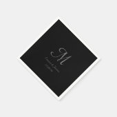 Serviette En Papier Moderne Simple Black Grey Script Nom du monogramme (Coin)